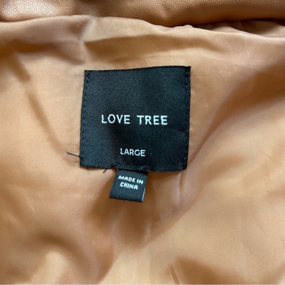 Love Tree Faux Leather Zip Up Adjustable Waist Tan Puffer Vest Size Large - Picture 9 of 13
